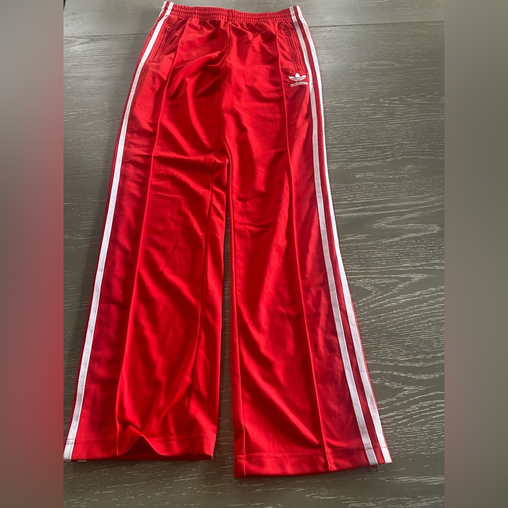 adidas Red Track Pants with White Stripes